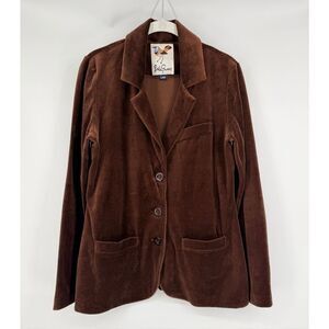 Lesley Evers The Brit Velvet Brown Velvet Blazer 3 Button Cotton WomenSize Large